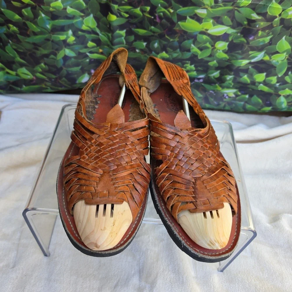 Oscar Huarache Sandals Mens 12 Brown Woven Leather Handmade Mexican Fisherman
